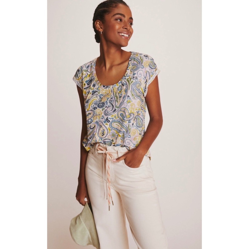 Anthropologie Pilcro Sustainable Scoop Neck Paisley T-Shirt - XL